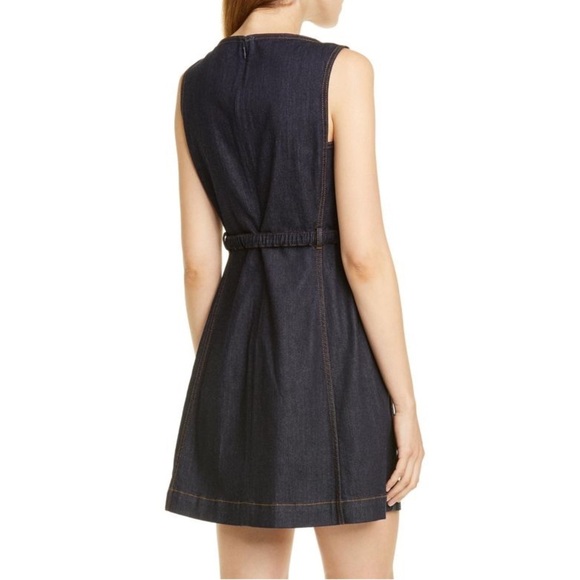 Tory Burch Denim Sleeveless Dress Belted Dark Blue Zip Pockets - Picture 2 of 7